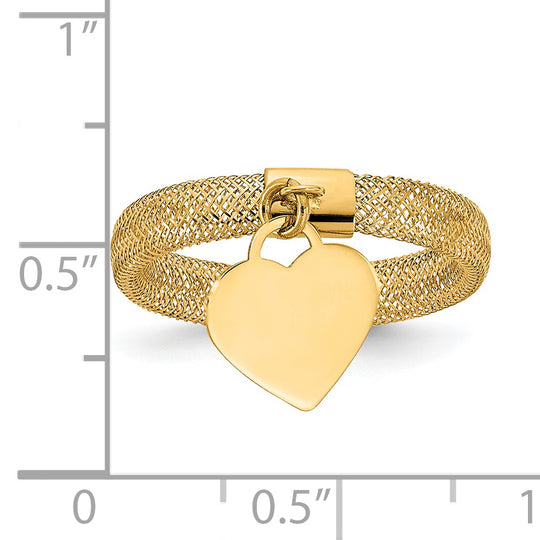 Anillo Corazón con Charm en Malla Trenzada de Oro Amarillo de 14k