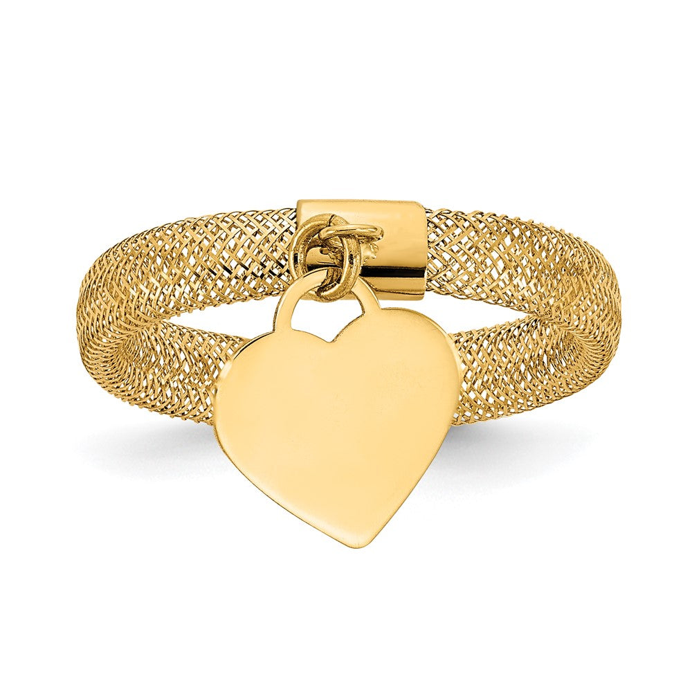 Anillo Corazón con Charm en Malla Trenzada de Oro Amarillo de 14k