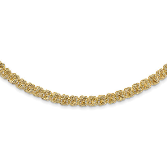 Collar de Oro Amarillo de 14K con Enlaces Cuádruples Texturizados y Pulidos - 18 Pulgadas