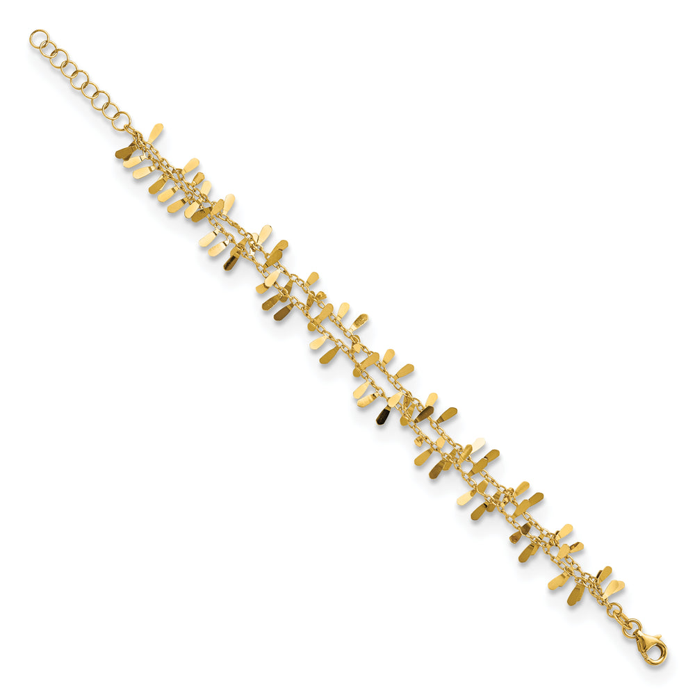 Pulsera de Oro Amarillo Pulido de 14K con Eslabones Dobles y Extensor de 1 pulgada