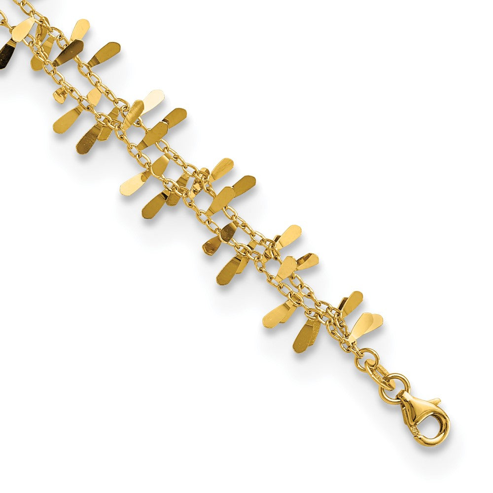 Pulsera de Oro Amarillo Pulido de 14K con Eslabones Dobles y Extensor de 1 pulgada