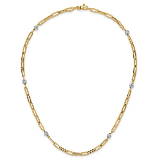 Collar de Oro de 14K Bicolor con Cuentas Pulidas y Enlace Fantasía - 18 Pulgadas