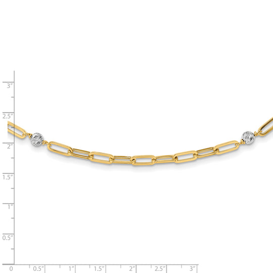 Collar de Oro de 14K Bicolor con Cuentas Pulidas y Enlace Fantasía - 18 Pulgadas