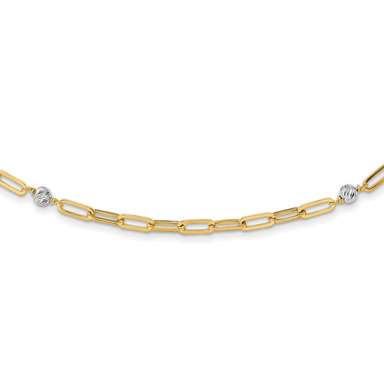 Collar de Oro de 14K Bicolor con Cuentas Pulidas y Enlace Fantasía - 18 Pulgadas