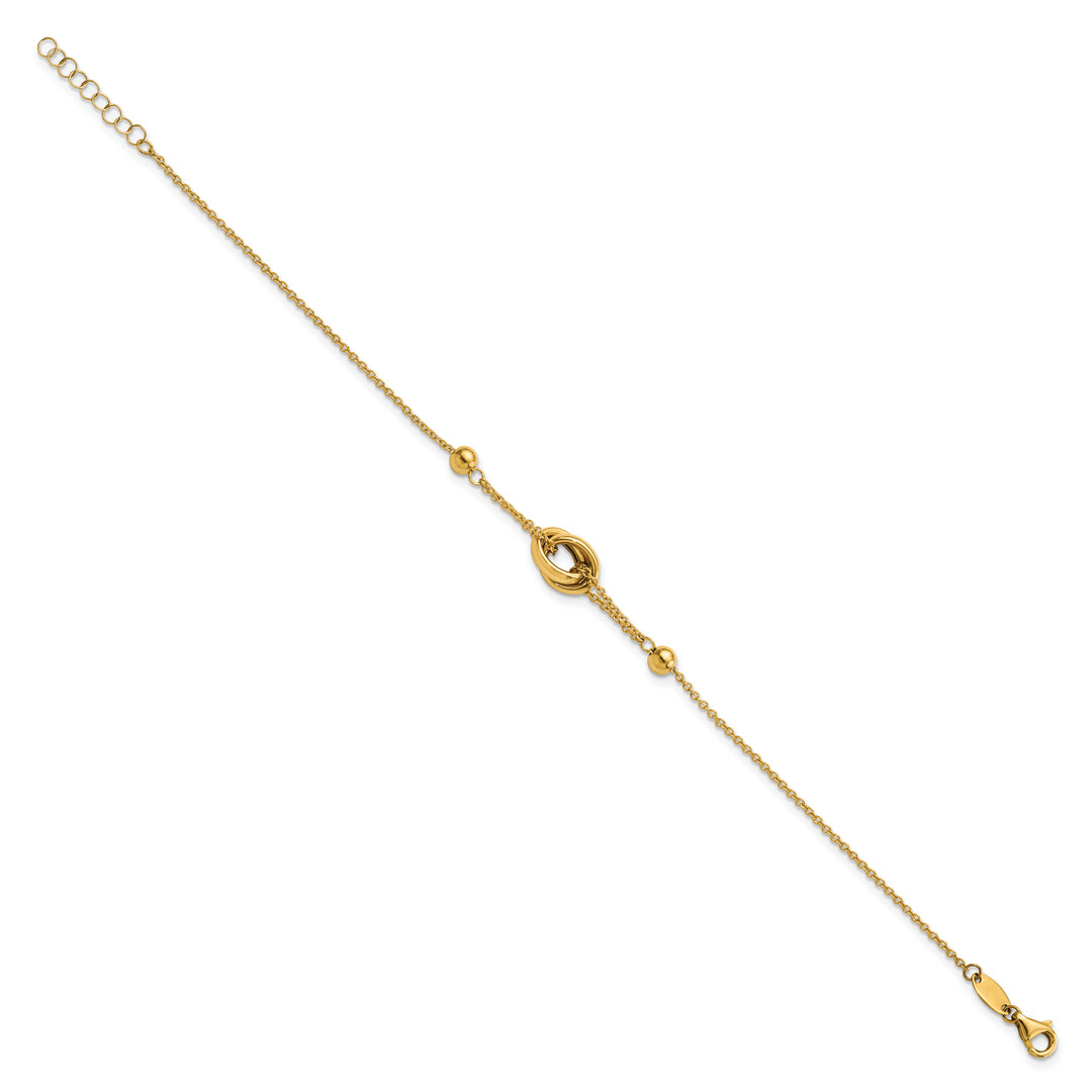 Pulsera 14K Pulida con Cuentas y Eslabones con Extensión de 0.75 Pulgadas