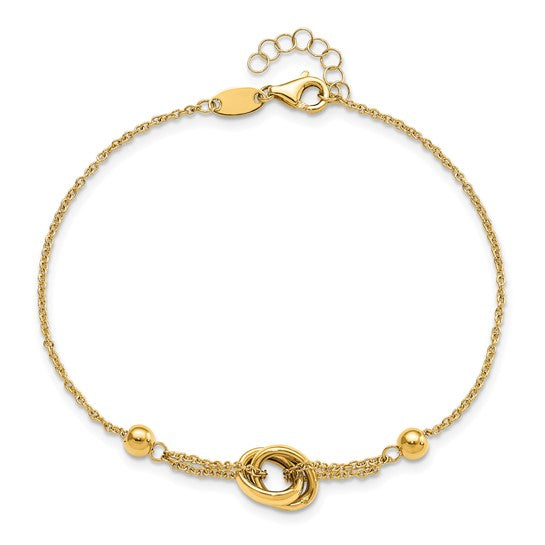 Pulsera 14K Pulida con Cuentas y Eslabones con Extensión de 0.75 Pulgadas