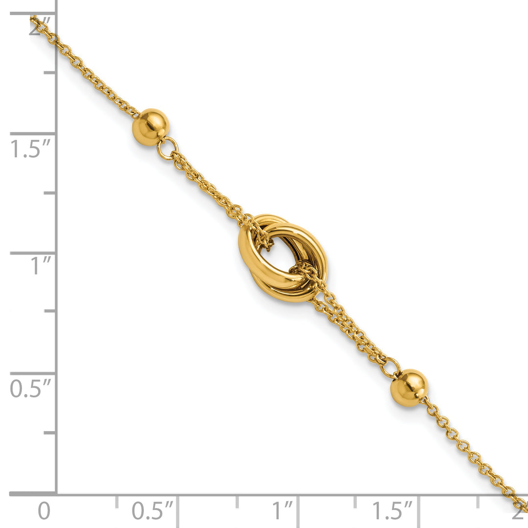 Pulsera 14K Pulida con Cuentas y Eslabones con Extensión de 0.75 Pulgadas