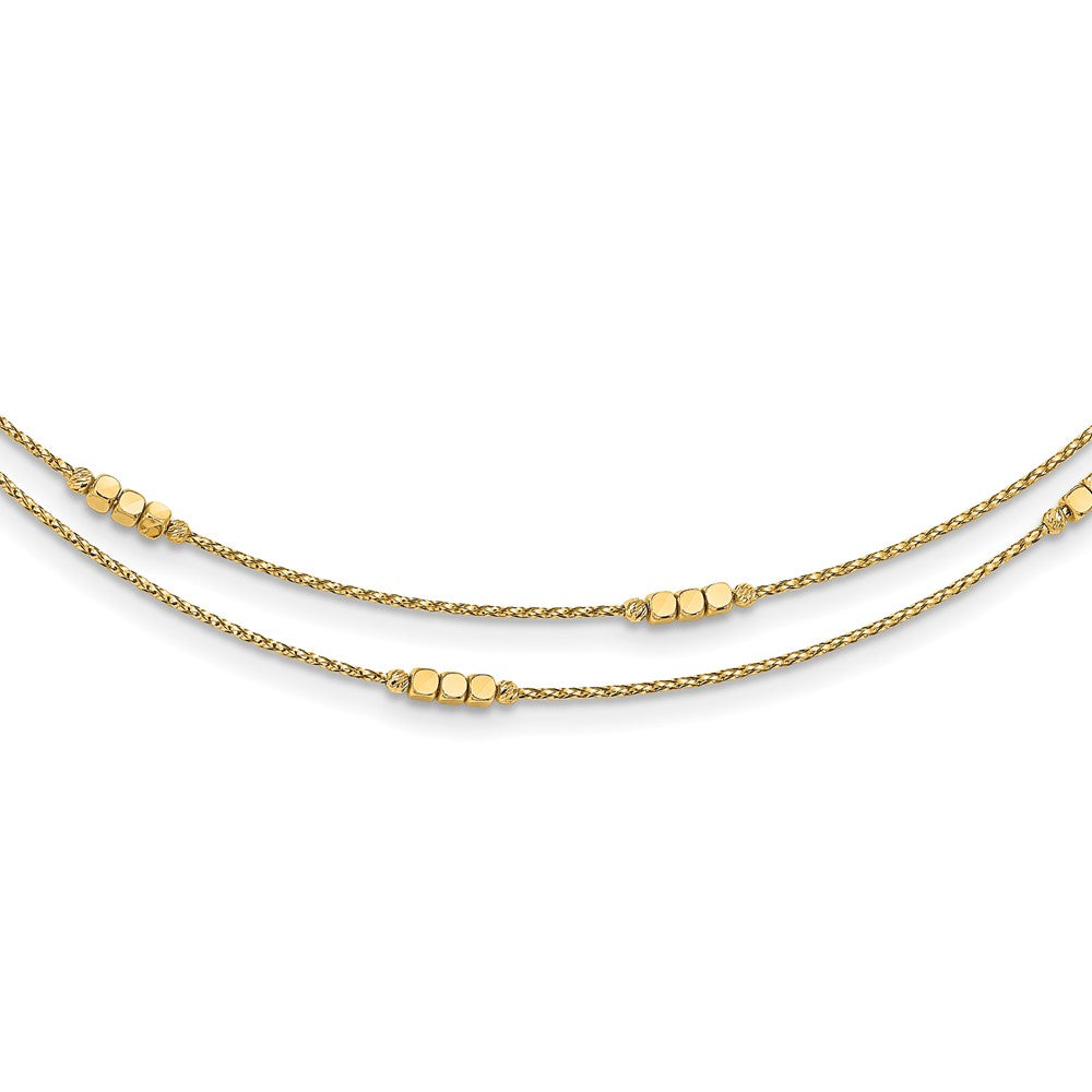 Collar Doble de Perlas 14K con Corte en Diamante y Extensión de 1 Pulgada