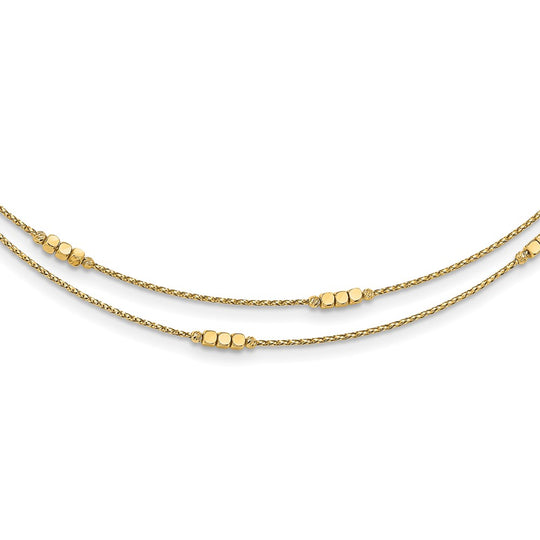 Collar Doble de Perlas 14K con Corte en Diamante y Extensión de 1 Pulgada