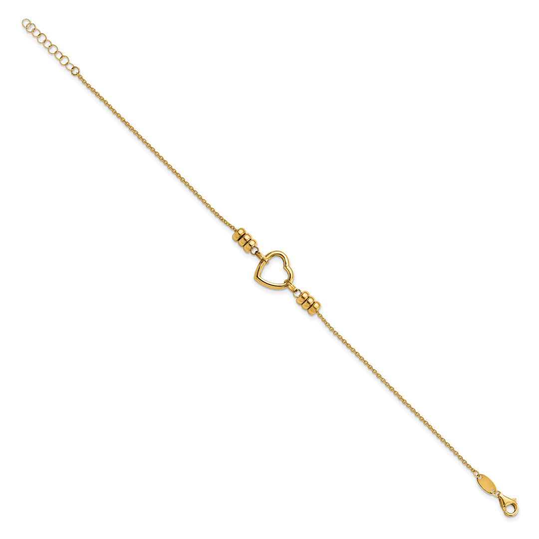 Pulsera 14K Pulido Corazón y Perla con Extensión de 0.75 Pulgadas