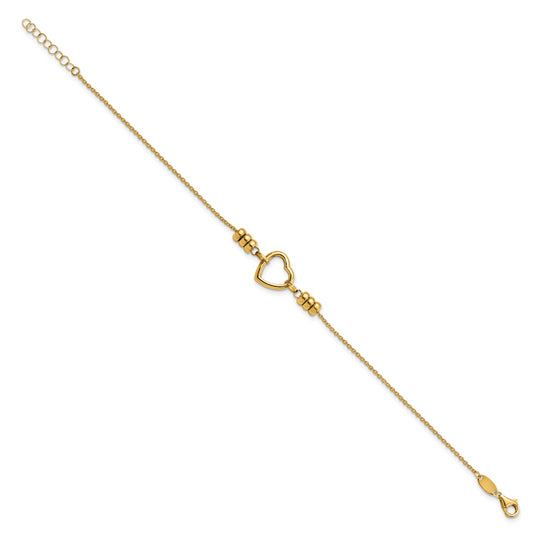 Pulsera 14K Pulido Corazón y Perla con Extensión de 0.75 Pulgadas