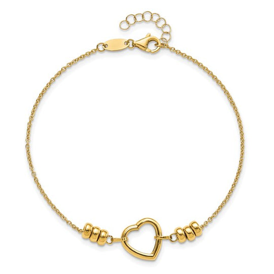 Pulsera 14K Pulido Corazón y Perla con Extensión de 0.75 Pulgadas