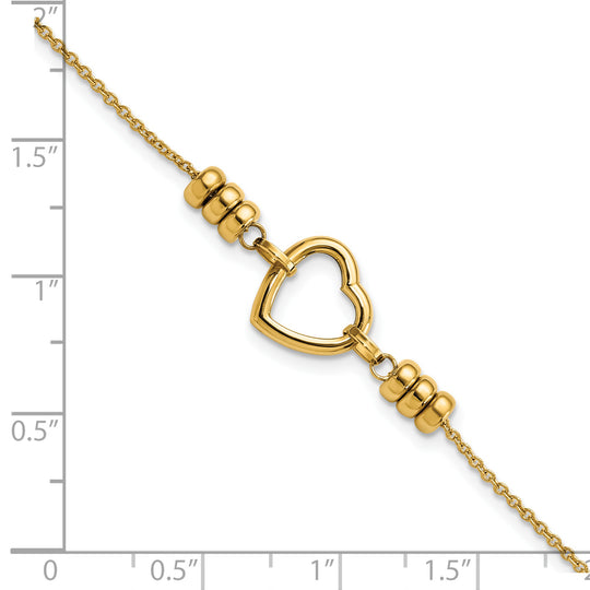 Corazón y cuentas pulidos de 14 quilates con extensión de 0,75 pulgadas. Pulsera