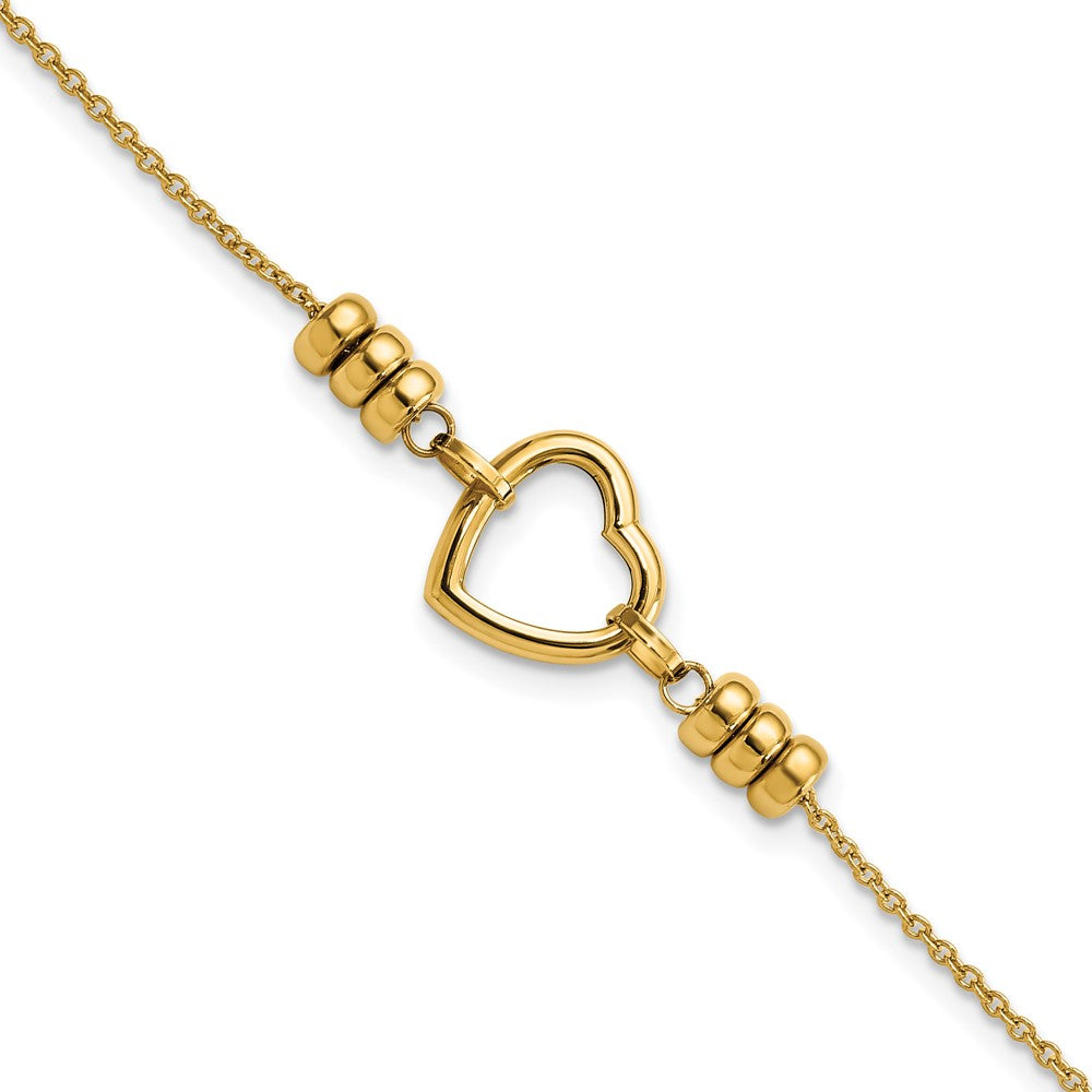 Pulsera 14K Pulido Corazón y Perla con Extensión de 0.75 Pulgadas