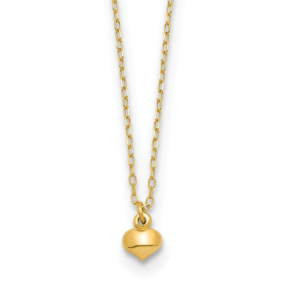 Collar con Corazón Hinchado Pulido en Oro Amarillo de 14K – 16.5 pulgadas