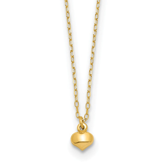 Collar con Corazón Hinchado Pulido en Oro Amarillo de 14K – 16.5 pulgadas