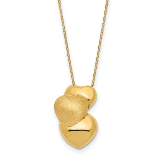 Collar con Tres Corazones Huecos Puff en Oro Amarillo de 14K