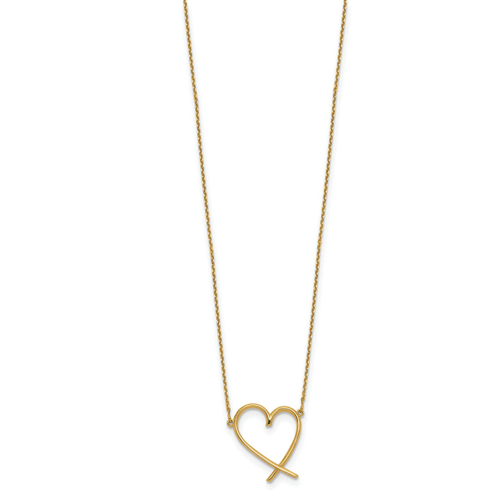 Collar de Corazón Abierto Pulido en Oro de 14k con Extensión de 2 pulgadas