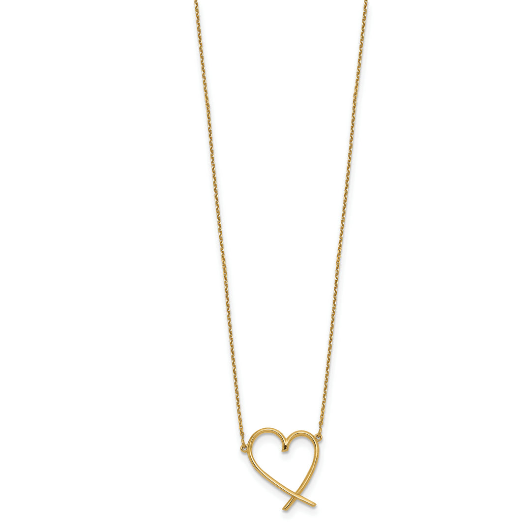 Collar de Corazón Abierto Pulido en Oro de 14k con Extensión de 2 pulgadas