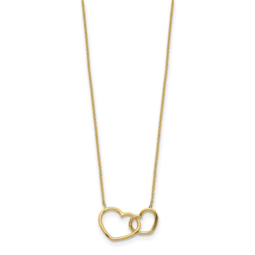 Collar de 14K con Doble Corazón Pulido - 17”Pulgadas