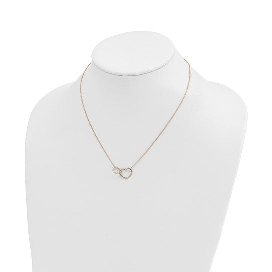 Collar de 14K con Doble Corazón Pulido - 17”Pulgadas