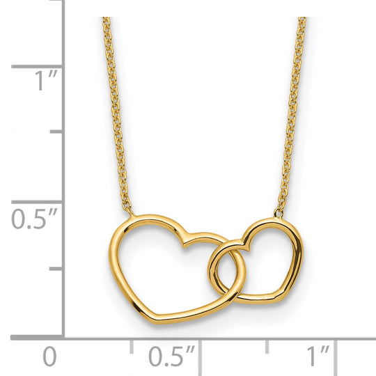 Collar de 14K con Doble Corazón Pulido - 17”Pulgadas