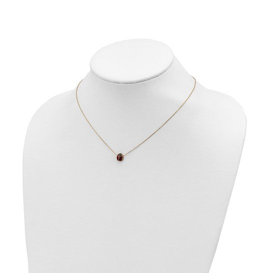 Collar con Colgante de Dama de 14k, Grande y Esmalte de Mariquita de 16.5"