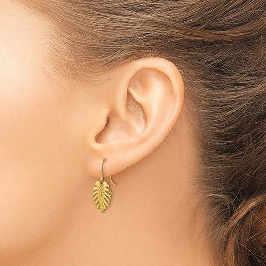 Aretes Colgantes de Hoja de Palma Pulidos de 14K