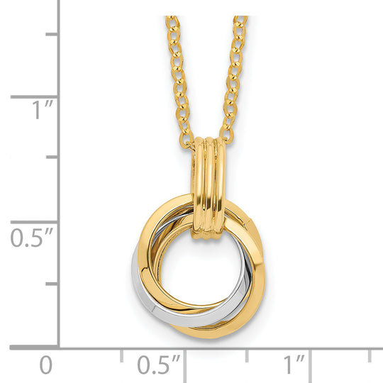 Collar de Círculos entrelazados Pulidos en Oro de 14k Bicolor con Extensor de 0.25 pulgadas