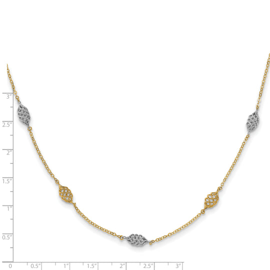 Collar de 14K Oro Bicolor Pulido con Espirales y 5 Estaciones – 18 Pulgadas