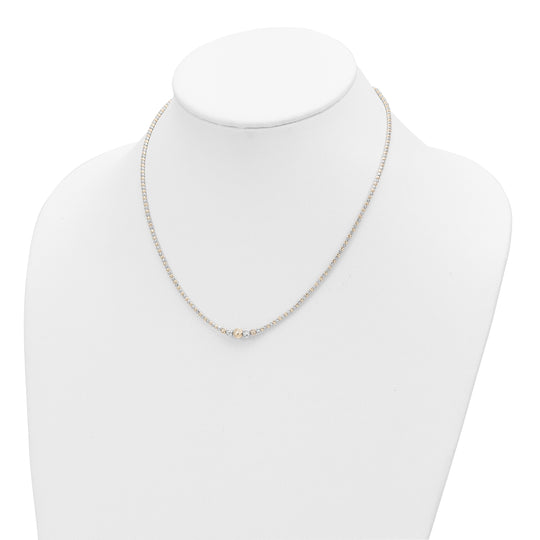 Collar de Oro de 14K Bicolor con Cuentas Pulidas y Corte Diamante - 17 Pulgadas