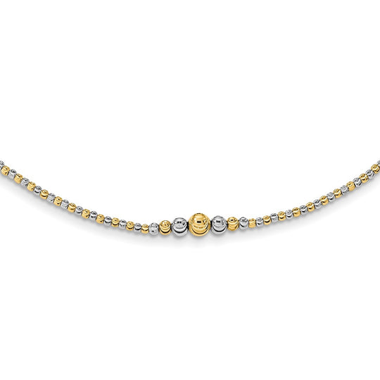 Collar de Oro de 14K Bicolor con Cuentas Pulidas y Corte Diamante - 17 Pulgadas