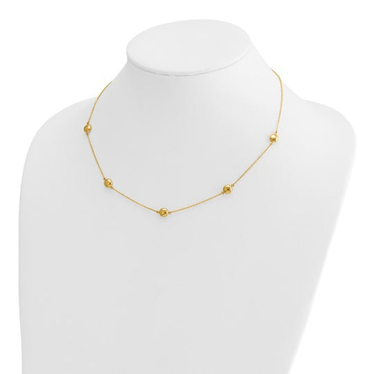 Collar de Oro Amarillo de 14K con 5 Estaciones Pulidas y Extensor de 2 Pulgadas - 16 Pulgadas