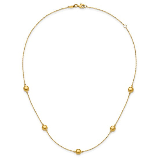 Collar de Oro Amarillo de 14K con 5 Estaciones Pulidas y Extensor de 2 Pulgadas - 16 Pulgadas