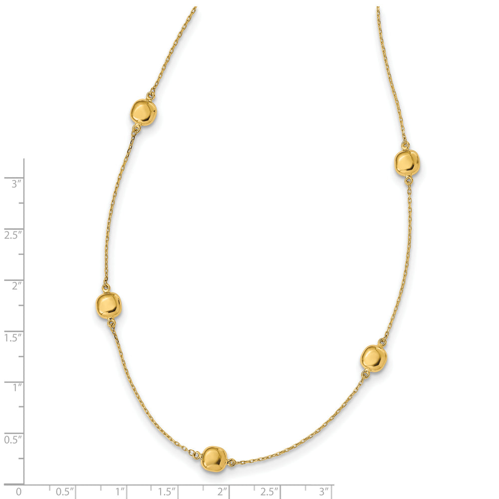 Collar de Oro Amarillo de 14K con 5 Estaciones Pulidas y Extensor de 2 Pulgadas - 16 Pulgadas