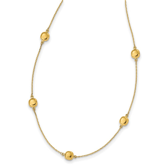 Collar de Oro Amarillo de 14K con 5 Estaciones Pulidas y Extensor de 2 Pulgadas - 16 Pulgadas