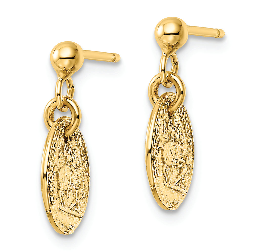 Aretes Colgantes con Monedas Pulidas en Oro Amarillo de 14K