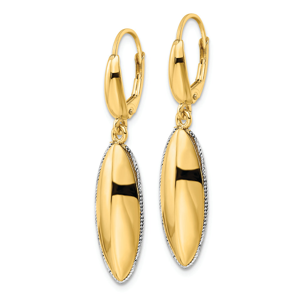 Aretes Colgantes en Forma de Lágrima con Corte Diamante y Diseño Cruzado de 14K (Bicolor)