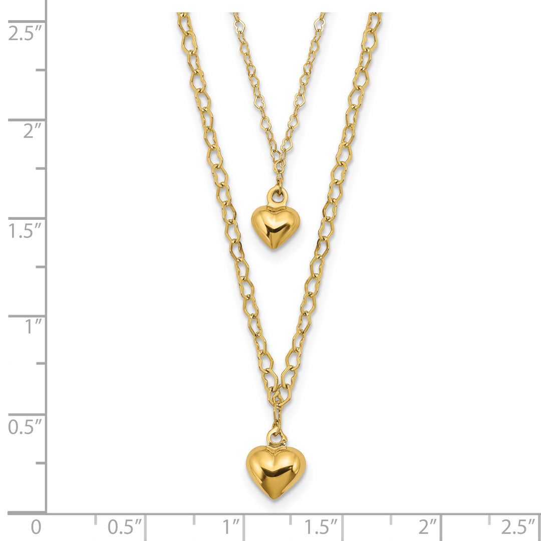 Collar 14K de Corazones Enlazados con Dos Capas y Extensión