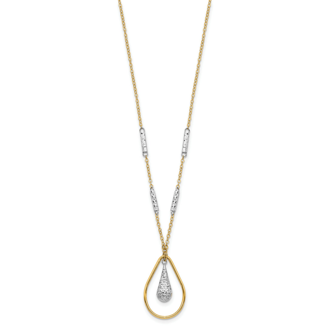 Collar Teardrop Pulido y Doble Tono 14K con Acabado Diamante