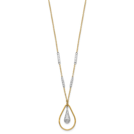 Collar Teardrop Pulido y Doble Tono 14K con Acabado Diamante