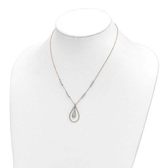 Collar Teardrop Pulido y Doble Tono 14K con Acabado Diamante