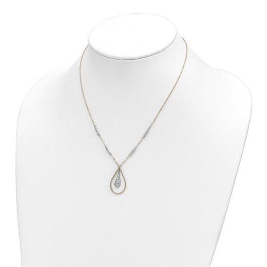 Collar Teardrop Pulido y Doble Tono 14K con Acabado Diamante