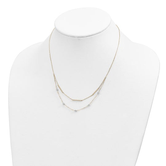 Collar Elegante de 14K con Cuentas Bicolor y Diseño de Corte Diamante de 17 Pulgadas