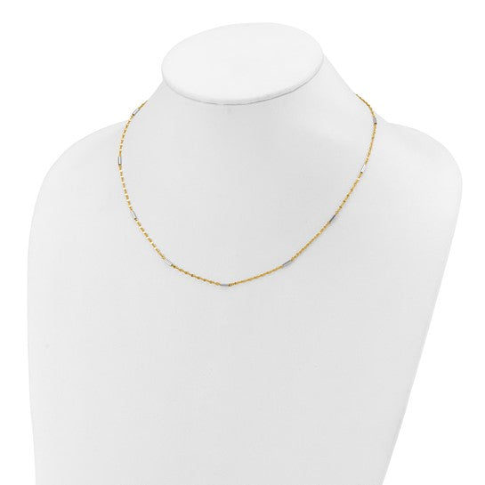 Collar de 14K Bicolor con Enlaces Mini Bar Diamond-Cut