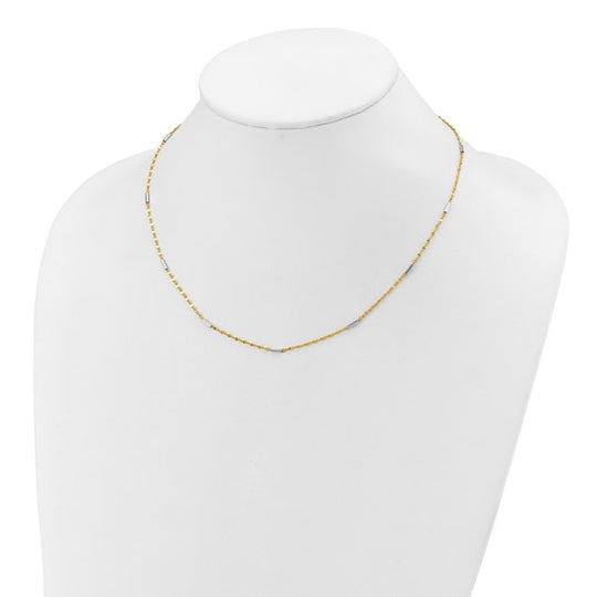 Collar de 14K Bicolor con Enlaces Mini Bar Diamond-Cut