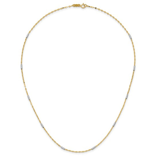 Collar de 14K Bicolor con Enlaces Mini Bar Diamond-Cut