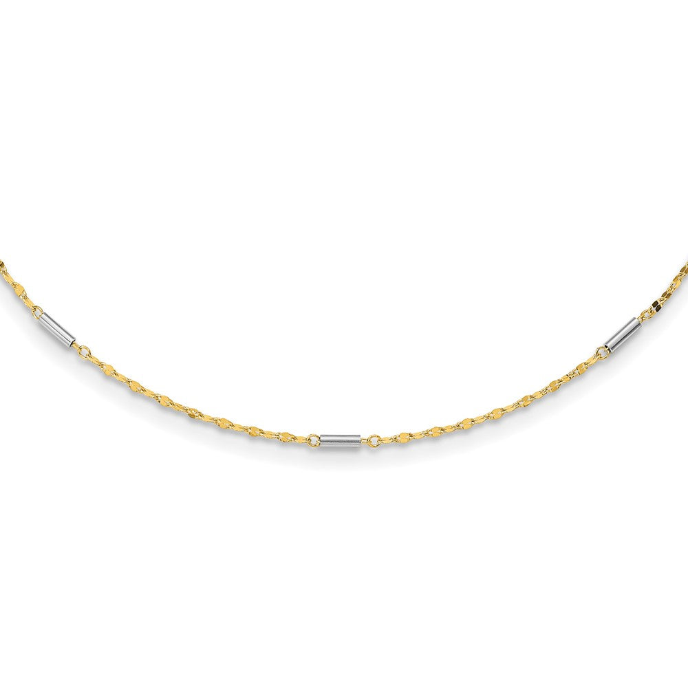 Collar de 14K Bicolor con Enlaces Mini Bar Diamond-Cut