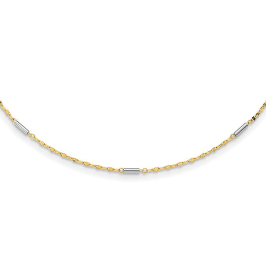 Collar de 14K Bicolor con Enlaces Mini Bar Diamond-Cut