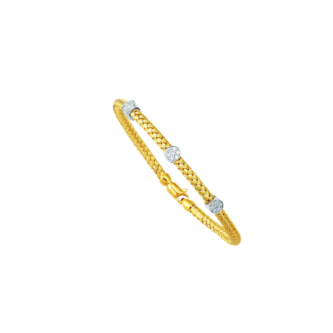 Brazalete Tejido con Estación de Diamantes 0.21 qts en Oro de 14k